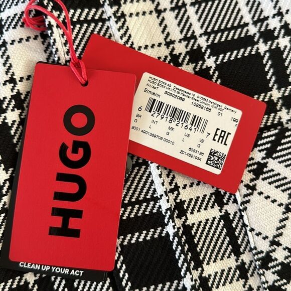 HUGO Men's Relaxed Fit Checked Flannel Button Down Shirt NEW w/ Tag - Picture 3 of 6